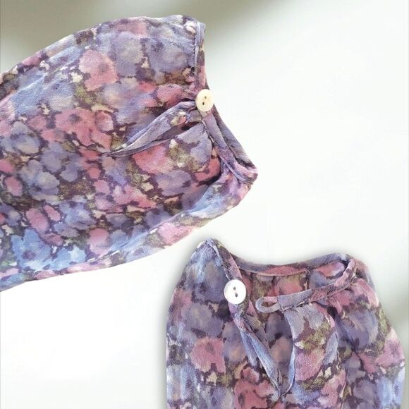 Calypso St. Barth 100% Silk Women's Medium Purple Button Up Peplum Blouse Top - Picture 8 of 12